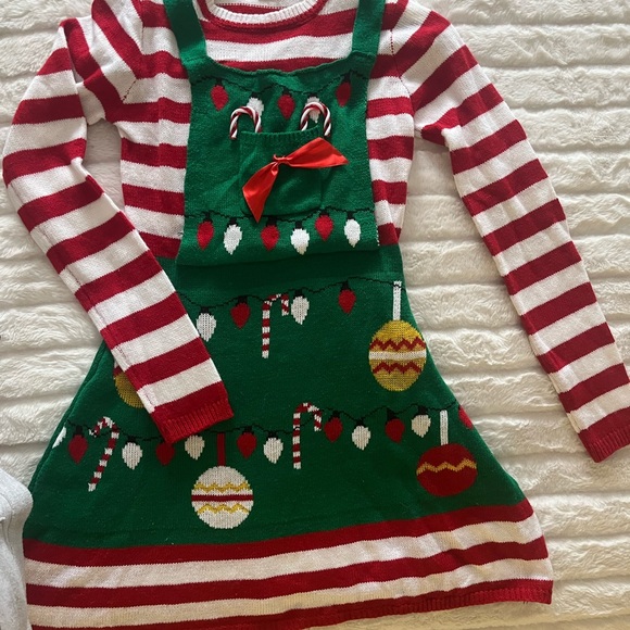 Born Famous Ugly Christmas Sweater Dress Medium Multicolor Stripe w/ Candy Canes - Picture 3 of 10